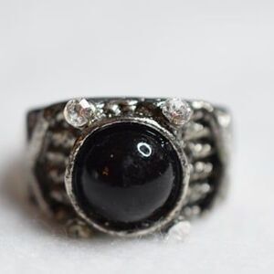 Gothic Glam Black Stone Clear Rhinestone Silver Tone Size 9 Unisex Ring